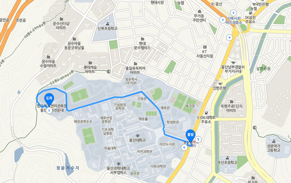 정문에서 오는길